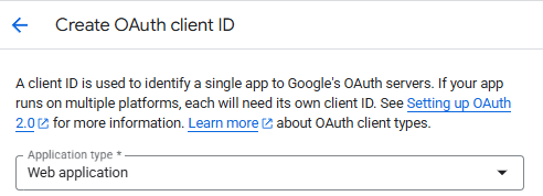 Creating a Google OAuth client ID for web application authentication.